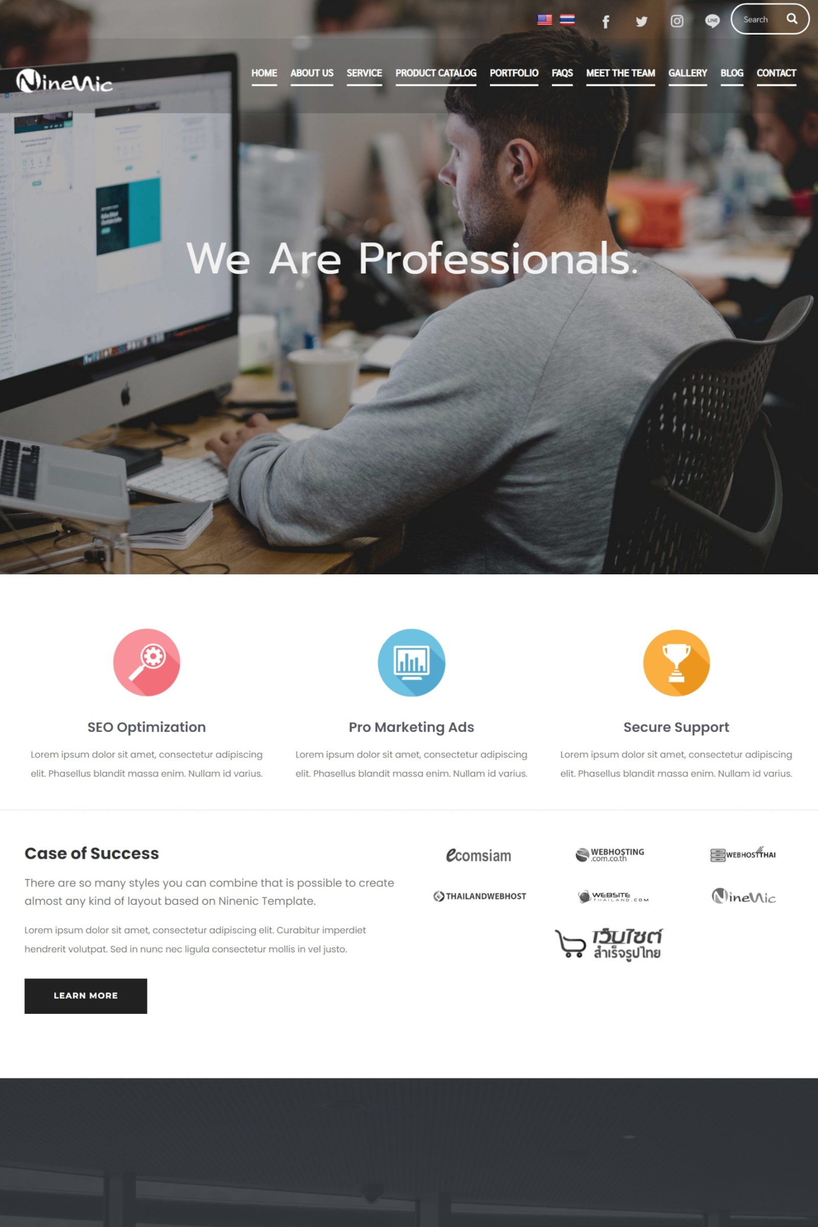 เว็บสำเร็จรูปธุรกิจ เว็บไซต์ข้อมูลสินค้าและบริการรูปแบบหน้าเดียว (One page website) - แนะนำเว็บสำเร็จรูป NineNIC สำหรับองค์กร ธุรกิจ พร้อม Theme และ Template Layouts เว็บสำเร็จรูป Business Wordpress Theme พร้อมพื้นที่เว็บไซต์ พิเศษสุดฟรี! ใบรับรอง SSL - NineNIC business plus เครื่องมือสร้างเว็บไซต์ ใช้งานง่ายเพียงลากและวาง (Visual composer) ช่วยให้คุณเริ่มต้นเว็บไซต์ธุรกิจของคุณได้ทันที รับออกแบบเว็บไซต์โดยทีมงานมืออาชีพ มีบริการหลังการขาย พร้อมบริการลูกค้า ดูแลดี