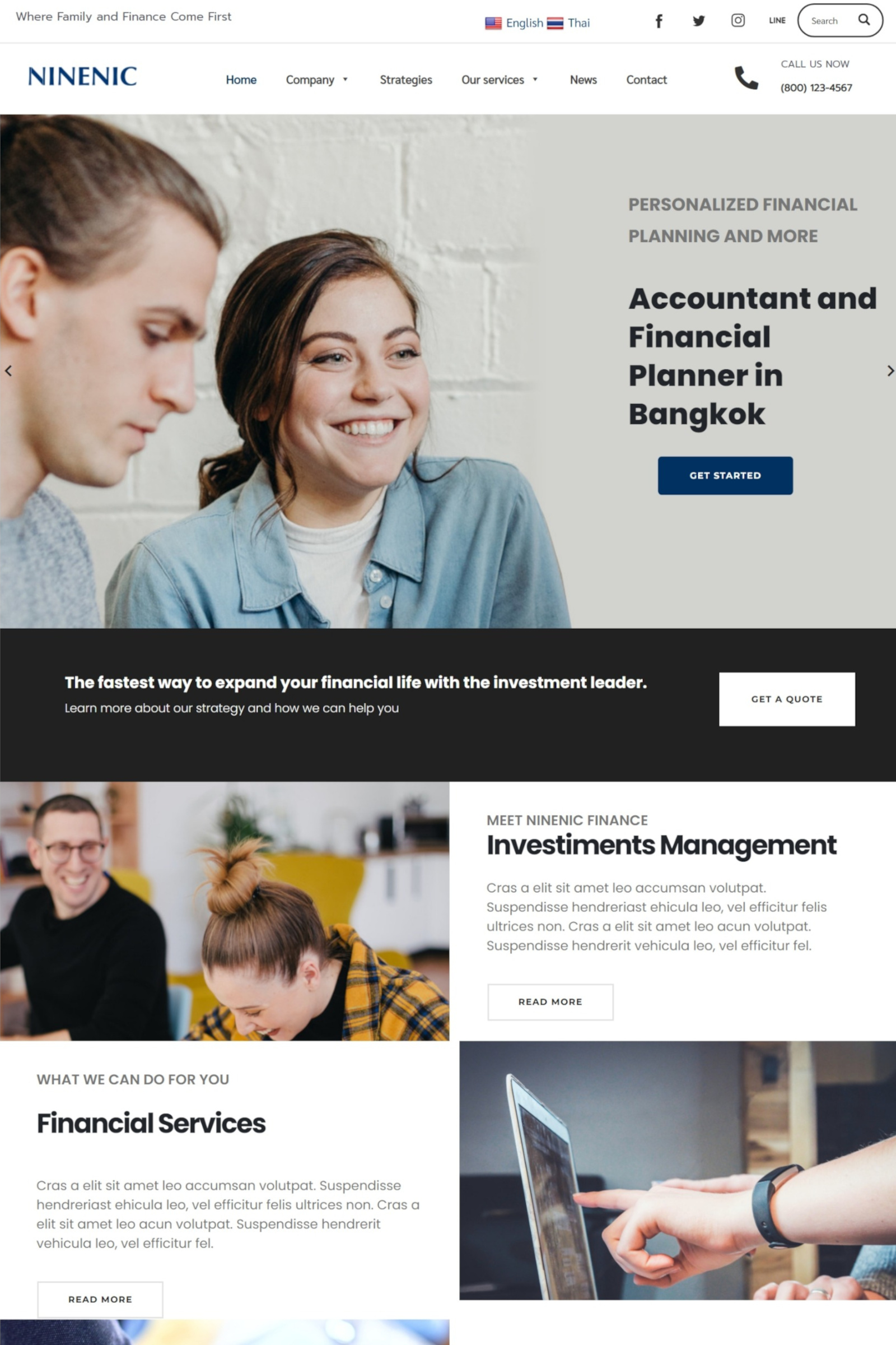 เว็บสำเร็จรูปธุรกิจ เว็บไซต์ที่ปรึกษาด้านการเงิน บัญชี (Finance,accounting) - แนะนำเว็บสำเร็จรูป NineNIC สำหรับองค์กร ธุรกิจ พร้อม Theme และ Template Layouts เว็บสำเร็จรูป Business Wordpress Theme พร้อมพื้นที่เว็บไซต์ พิเศษสุดฟรี! ใบรับรอง SSL - NineNIC business plus เครื่องมือสร้างเว็บไซต์ ใช้งานง่ายเพียงลากและวาง (Visual composer) ช่วยให้คุณเริ่มต้นเว็บไซต์ธุรกิจของคุณได้ทันที รับออกแบบเว็บไซต์โดยทีมงานมืออาชีพ มีบริการหลังการขาย พร้อมบริการลูกค้า ดูแลดี