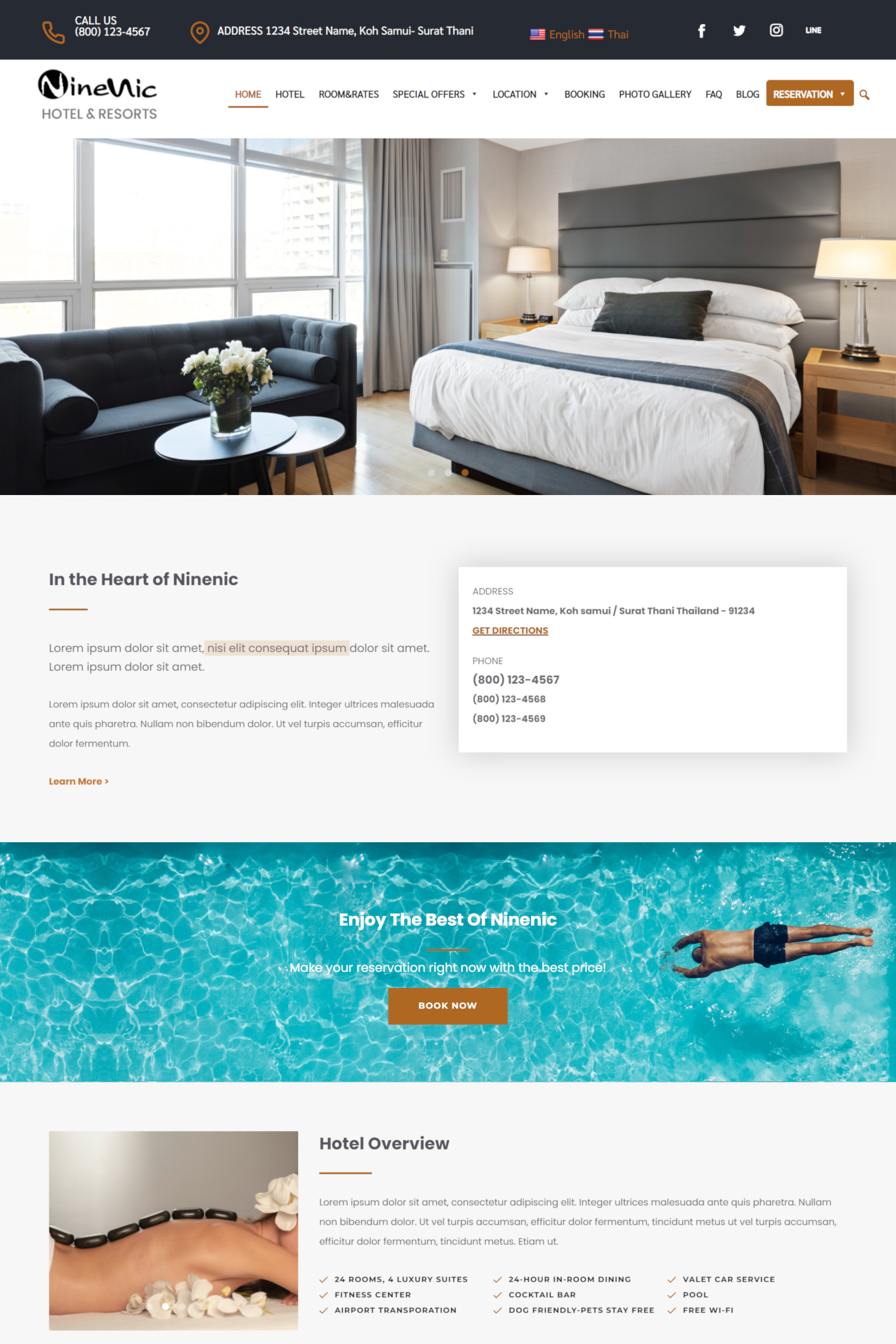 เว็บสำเร็จรูปธุรกิจ เว็บไซต์ธุรกิจและบริการของโรงแรม (Hotel) - แนะนำเว็บสำเร็จรูป NineNIC สำหรับองค์กร ธุรกิจ พร้อม Theme และ Template Layouts เว็บสำเร็จรูป Business Wordpress Theme พร้อมพื้นที่เว็บไซต์ พิเศษสุดฟรี! ใบรับรอง SSL - NineNIC business plus เครื่องมือสร้างเว็บไซต์ ใช้งานง่ายเพียงลากและวาง (Visual composer) ช่วยให้คุณเริ่มต้นเว็บไซต์ธุรกิจของคุณได้ทันที รับออกแบบเว็บไซต์โดยทีมงานมืออาชีพ มีบริการหลังการขาย พร้อมบริการลูกค้า ดูแลดี